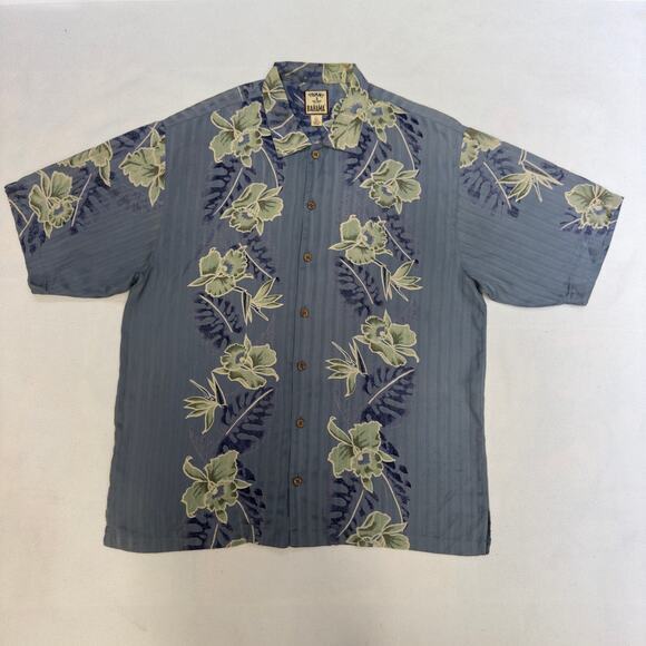 Tommy‎ Bahama 100% Silk Men's Large Blue Floral Tropical Hawaiian Camp Shirt - Picture 1 of 8